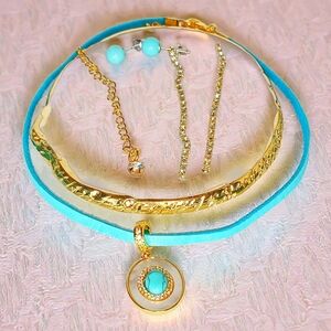 Enchanted Choker Earring Set Boho Grunge Coastal Beachy Nautical 1990s Turquoise